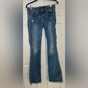 Silver Jeans Aiko‎ Bootcut Womens 28/33 Distressed Low Rise Western Glove Works.
